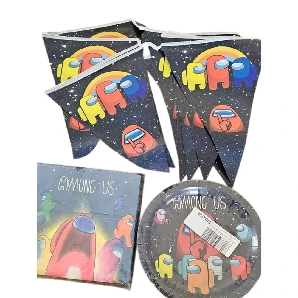 Among Us Party Supplies Set 10 Plates 20 Napkins Triangle Banner Gamer Birthday